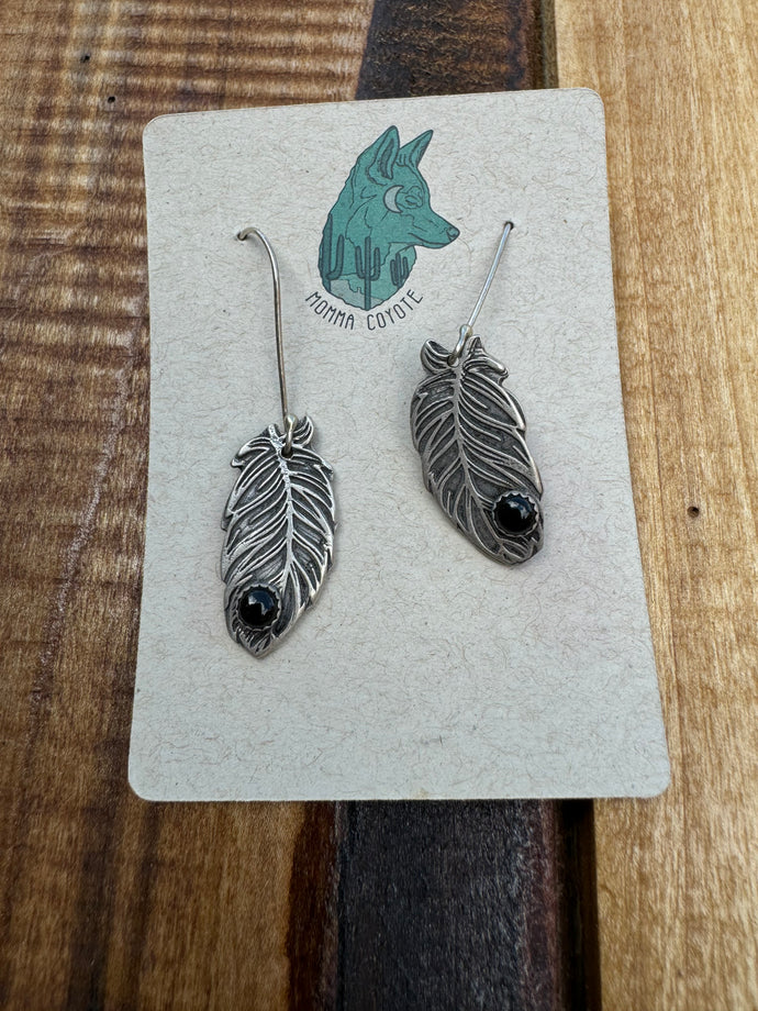 #53 Black Onyx Feather Dangles