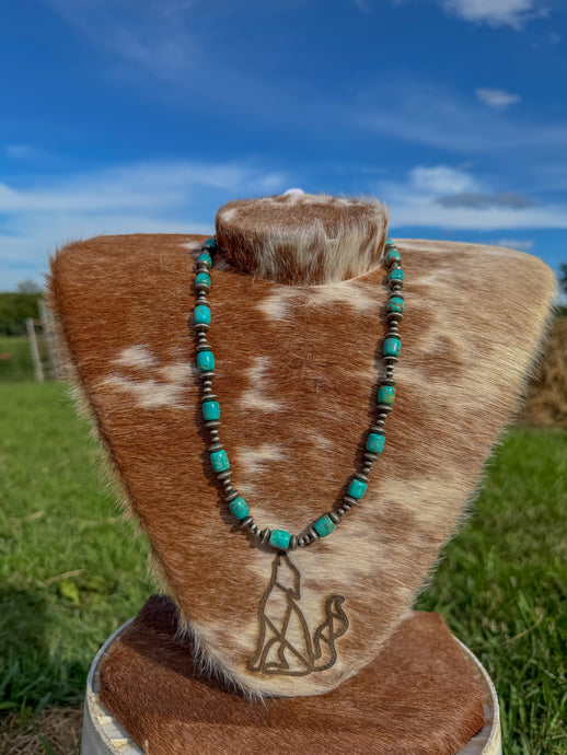 Turquoise barrel beads with Navajo pearls & saucers