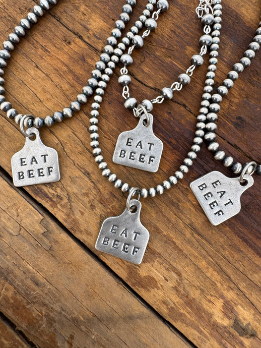 EAT BEEF cow tag pendant
