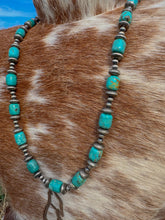 Load image into Gallery viewer, Turquoise barrel beads with Navajo pearls &amp; saucers