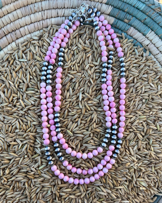 Pink Concho & Navajo Pearls Necklace